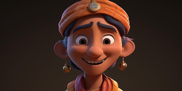 Eine Zeichentrickfigur mit Hut und breitem Lächeln