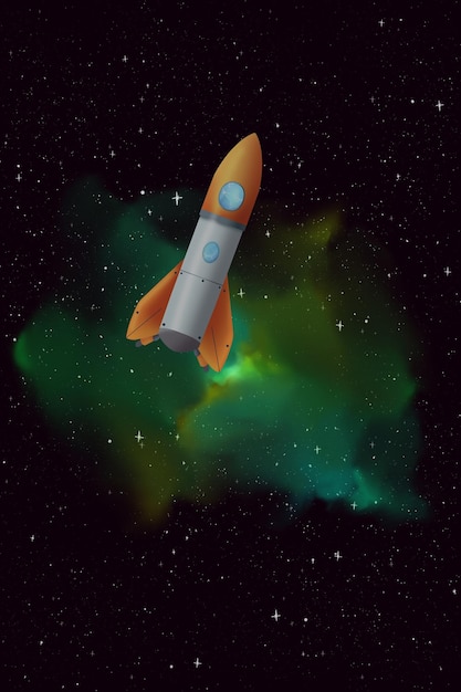 Eine Zeichentrickfilmrakete im Weltraum