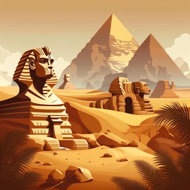 Eine Zeichentrickillustration der antiken ägyptischen Pyramiden.