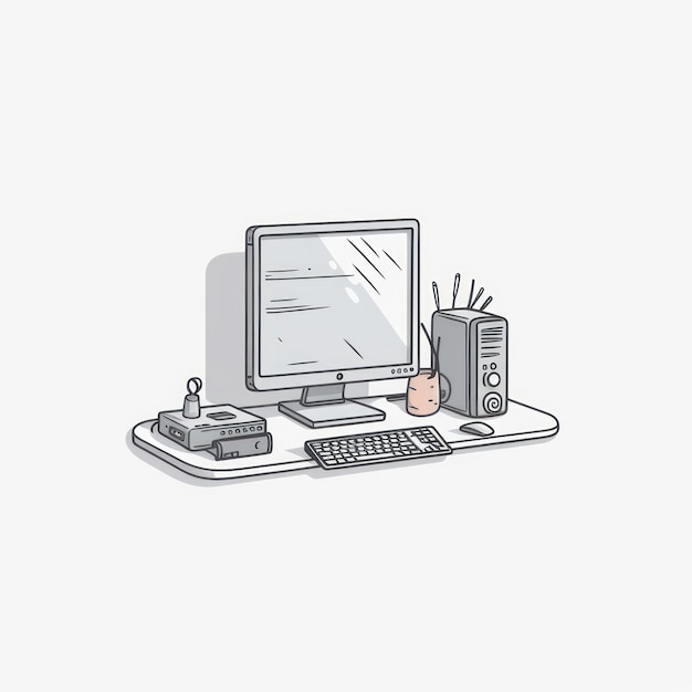 Eine Zeichentrickillustration eines Desktop-Computers