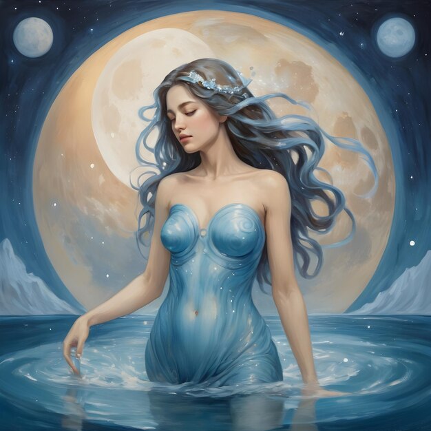 eine Zeichnung einer Aquarius-Frau mit dem Sternzeichen Aquarius