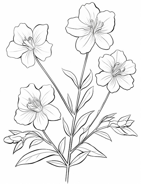 eine Zeichnung einer Blume mit Blättern und Blüten darauf generative KI