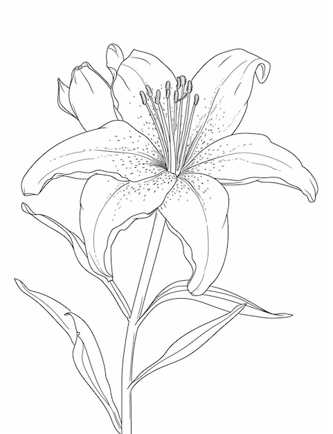 Eine Zeichnung einer Blume mit einem Stamm und generativen Blättern ai