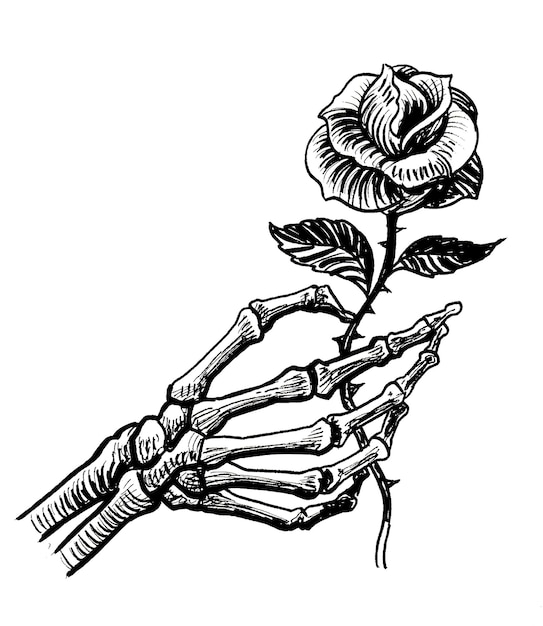 eine Zeichnung einer Frau, die eine Blume mit dem Wort Blume hält
