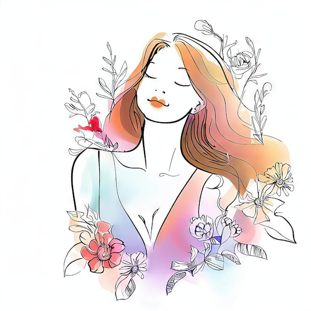 Eine Zeichnung einer Frau mit Blumen im Haar.