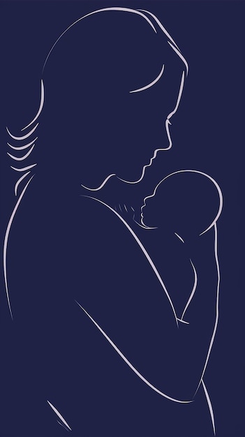 eine Zeichnung einer Frau mit einem Baby in der Hand