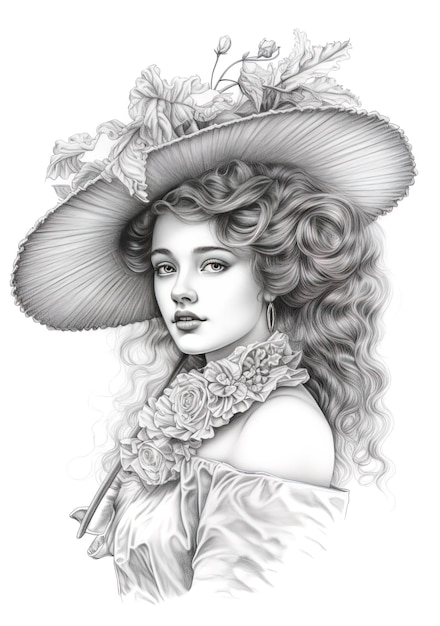 eine Zeichnung einer Frau mit einem Hut, auf dem steht: „Sie ist eine Dame“.