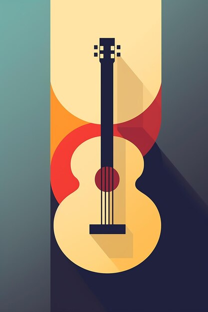 eine Zeichnung einer Gitarre mit rotem und gelbem Hintergrund.
