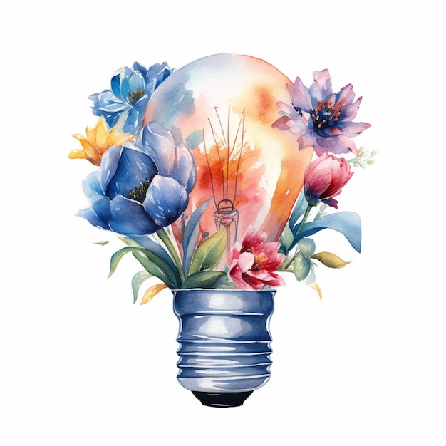 Eine Zeichnung einer Glühbirne mit Blumen darin