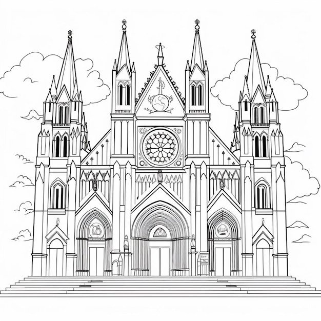 eine Zeichnung einer großen Kathedrale mit einer Uhr auf der Vorderseite. Generative KI