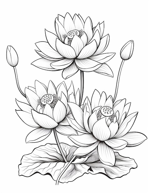 eine Zeichnung einer Gruppe von Blumen mit generativen Blättern