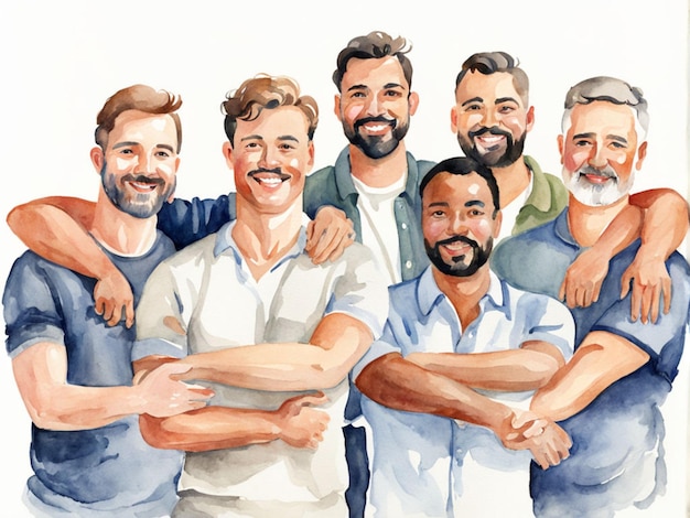 Foto eine zeichnung einer gruppe von männern, von denen einer ein hemd trägt, auf dem steht: