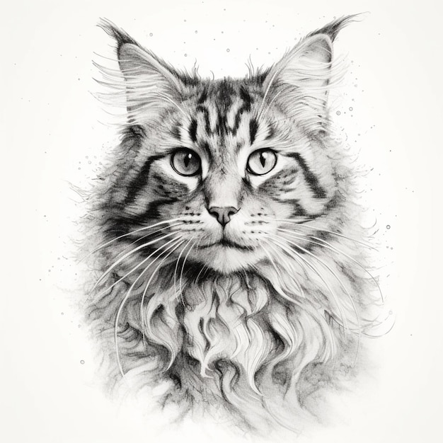 Eine Zeichnung einer Katze mit langen Haaren und einem langen Schwanz.