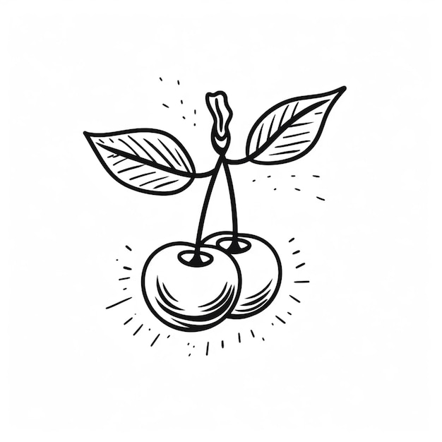 Foto eine zeichnung einer kirsche mit einem blatt darauf generative ki