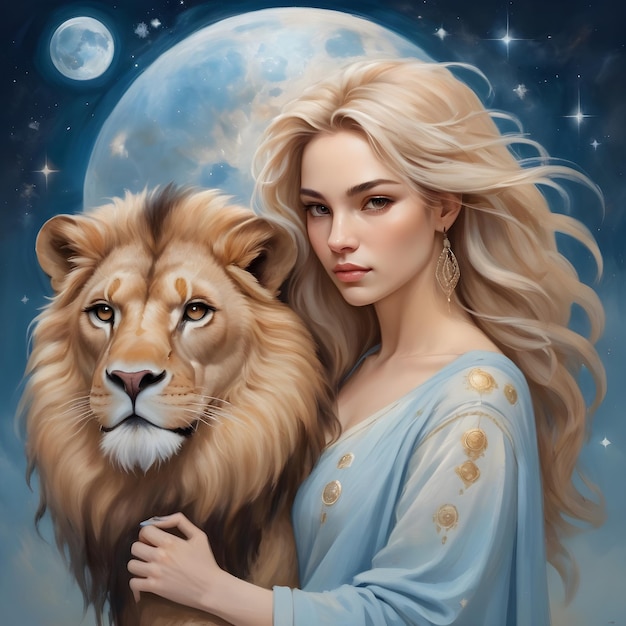 eine Zeichnung einer Leo-Frau mit dem Sternzeichen Leo