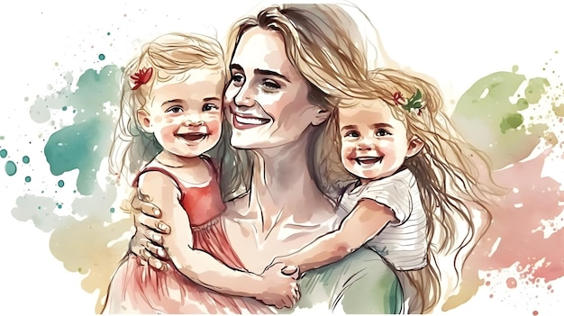 Eine Zeichnung einer Mutter und ihrer zwei Töchter