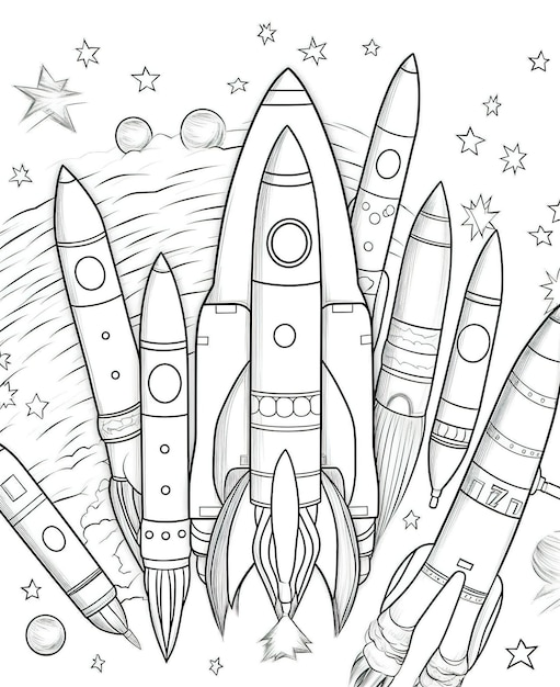 Eine Zeichnung einer Rakete mit der Aufschrift „Space“ darauf