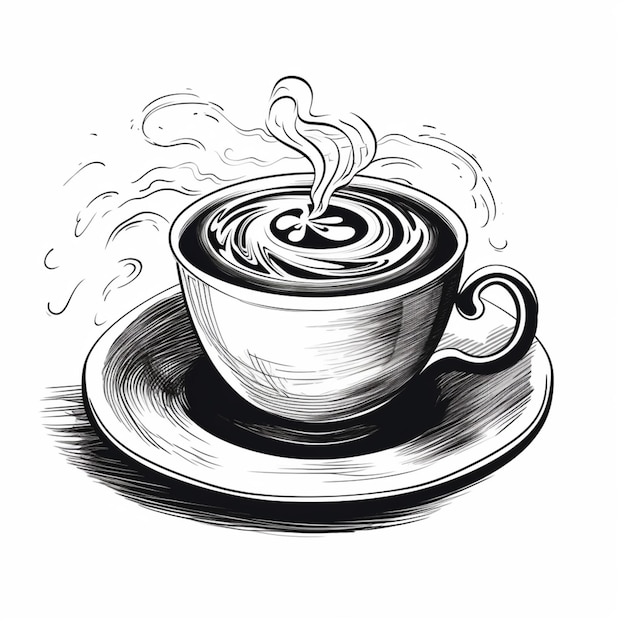 Foto eine zeichnung einer tasse kaffee, aus der dampf austritt, generative ki