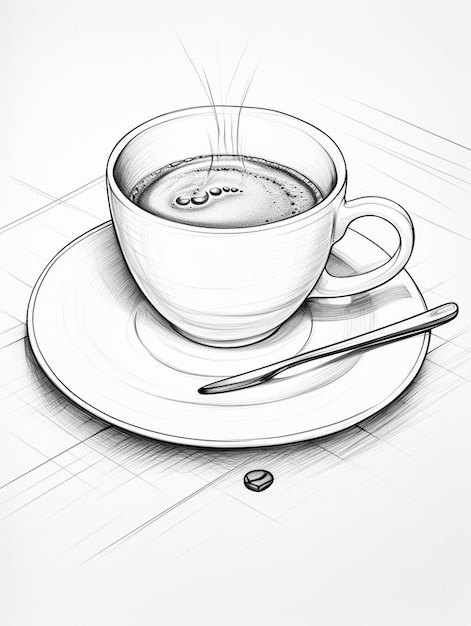 Foto eine zeichnung einer tasse kaffee mit einem löffel darin