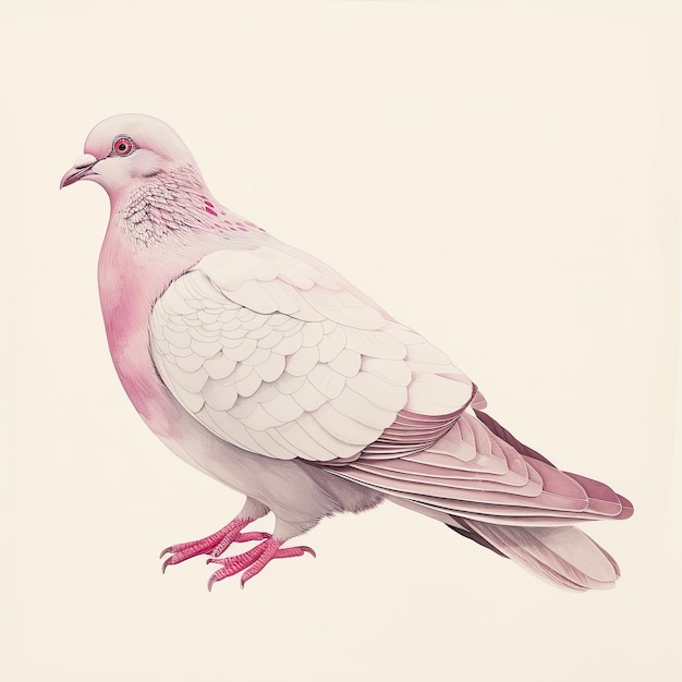 Foto eine zeichnung einer taube mit einem rosa schnabel und füßen