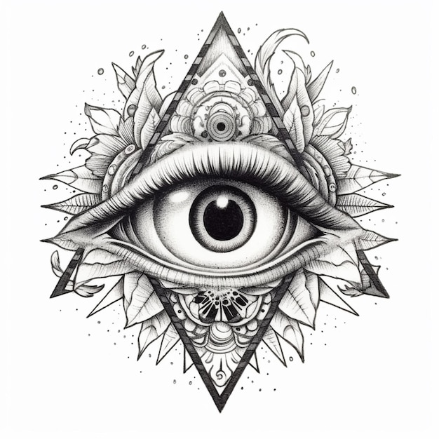 Eine Zeichnung eines alles sehenden Auges mit einer Rose und einem Dreieck