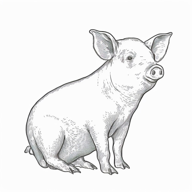 eine Zeichnung eines auf dem Boden sitzenden Schweins
