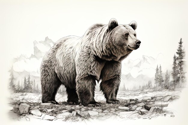 Foto eine zeichnung eines bären und eines bären in einem wald