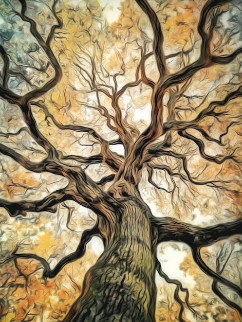Eine Zeichnung eines Baumes mit den Ästen des Baumes.