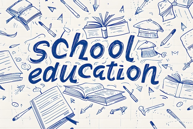 eine Zeichnung eines blauen Buches mit den Worten Schulbildung