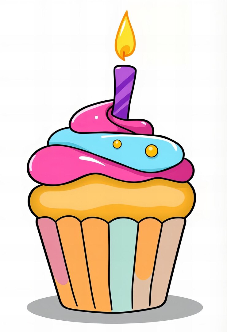 Foto eine zeichnung eines cupcakes mit einer kerze darauf