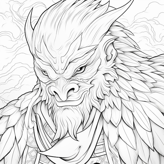 eine Zeichnung eines Dämons mit Flügeln und einem generativen Bart
