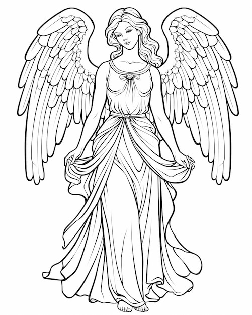 Foto eine zeichnung eines engels mit flügeln und einem kleid generativ ai