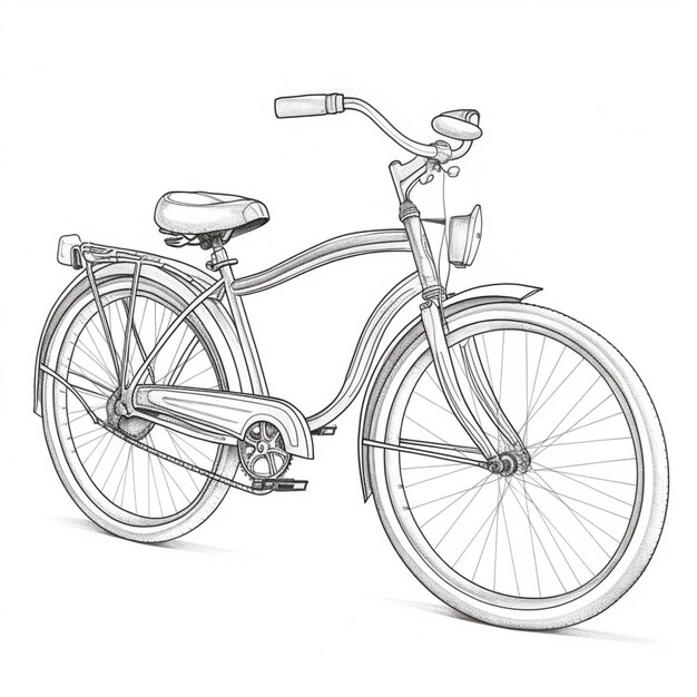 eine Zeichnung eines Fahrrads mit einem Korb am Vorderrad generative KI