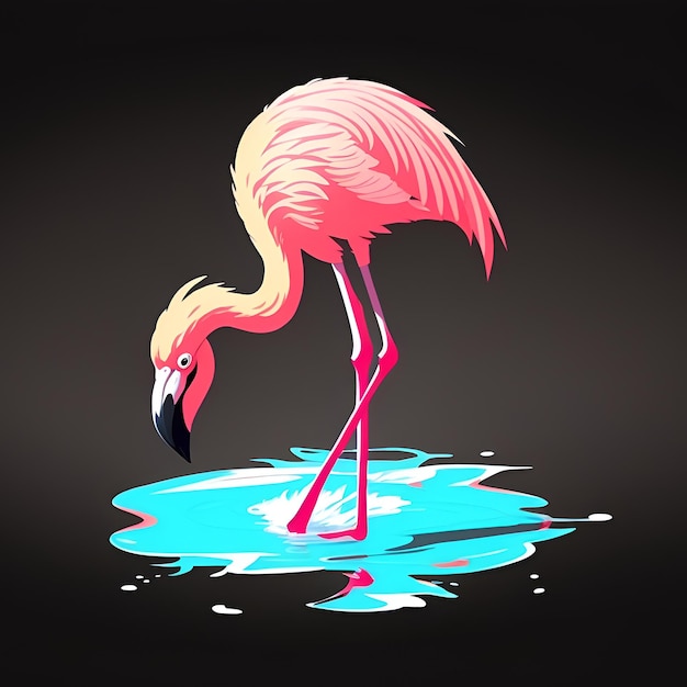 Eine Zeichnung eines Flamingos mit einem rosa Schnabel und einem schwarzen Hintergrund.