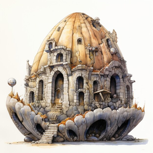 eine Zeichnung eines Gebäudes mit großer Kuppel und einer großen Kuppel.