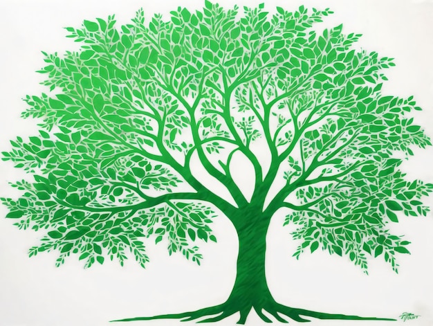 Eine Zeichnung eines grünen Baumes auf weißem Hintergrund