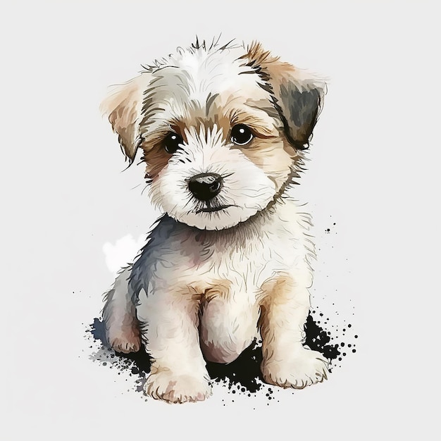 Eine Zeichnung eines Hundes, der auf einem weißen Hintergrund sitzt.