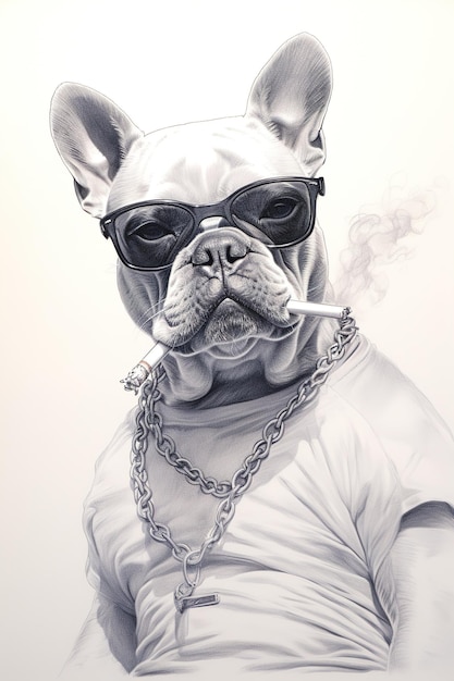 Foto eine zeichnung eines hundes, der eine zigarette raucht.
