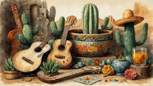 eine Zeichnung eines Kaktus und des Kaktus mit einem Kaktus