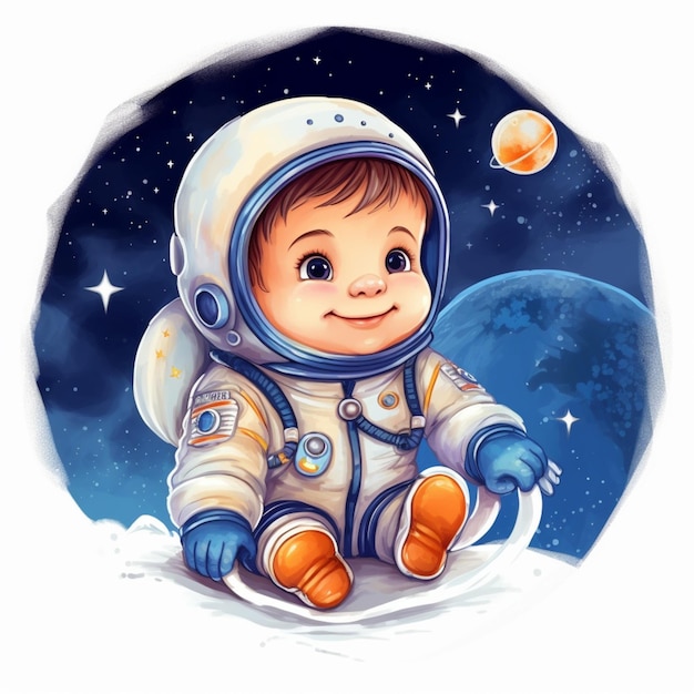 Eine Zeichnung eines Kindes in einem Raumanzug mit dem Planeten Mars im Hintergrund.