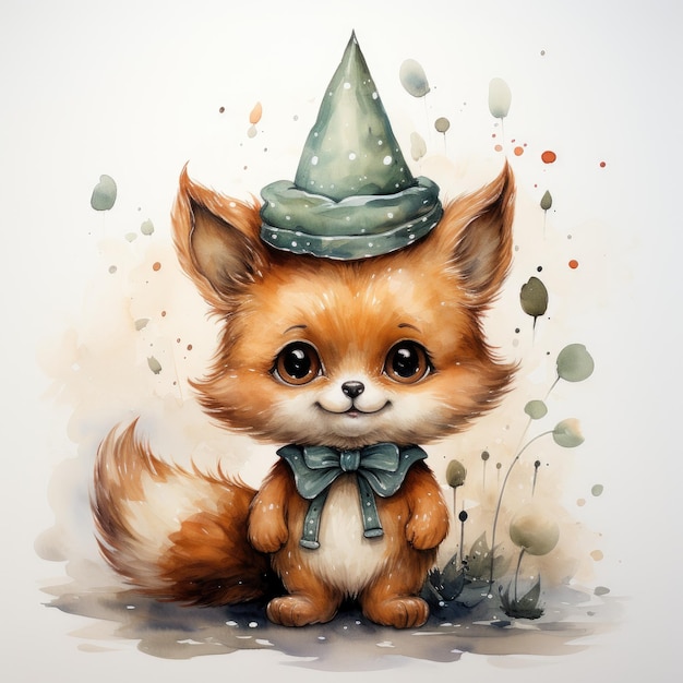 Eine Zeichnung eines kleinen Fuchses mit einem Hut darauf