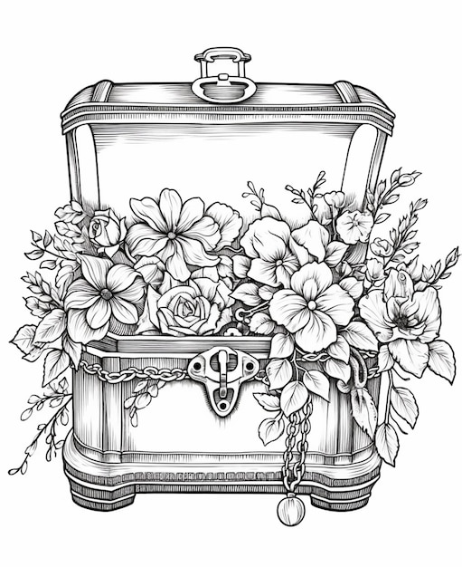 eine Zeichnung eines Koffers mit Blumen und einer wichtigen generativen KI