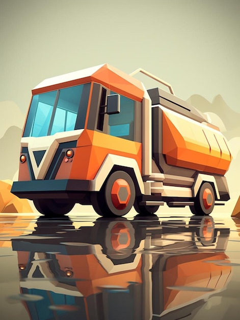 Eine Zeichnung eines Lieferwagen mit einem Berg im Hintergrund.
