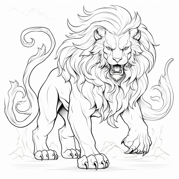 eine Zeichnung eines Löwen mit großer Mähne und generativer KI mit großer Mähne