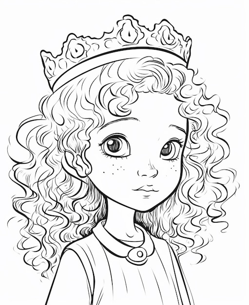 Eine Zeichnung eines Mädchens mit lockigem Haar, das eine generative Krone mit Krone trägt