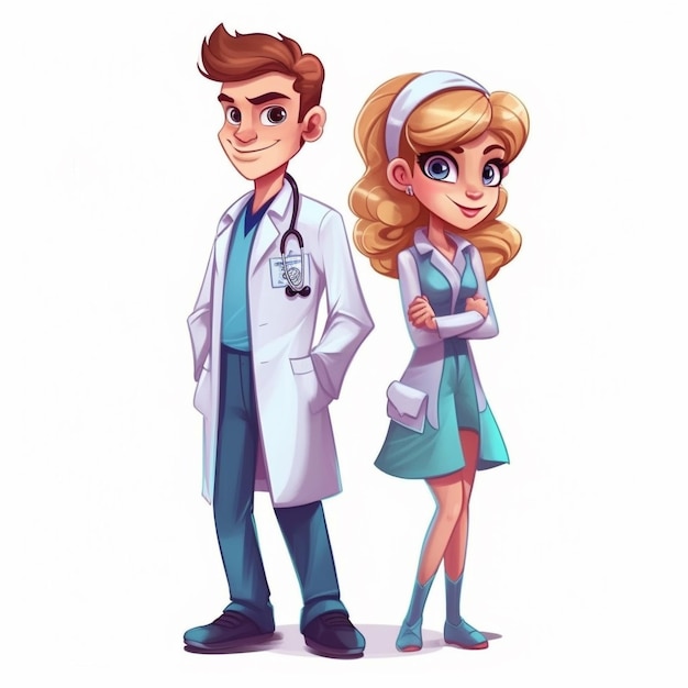 eine Zeichnung eines männlichen Arztes und einer Ärztin.
