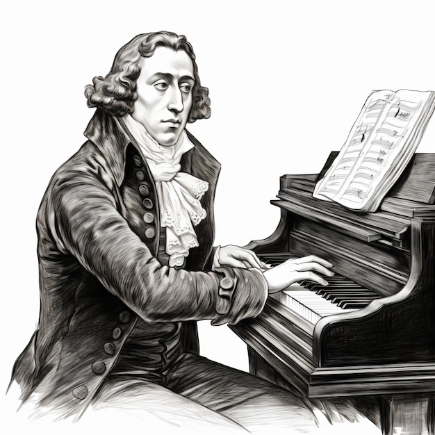 Foto eine zeichnung eines mannes, der klavier spielt