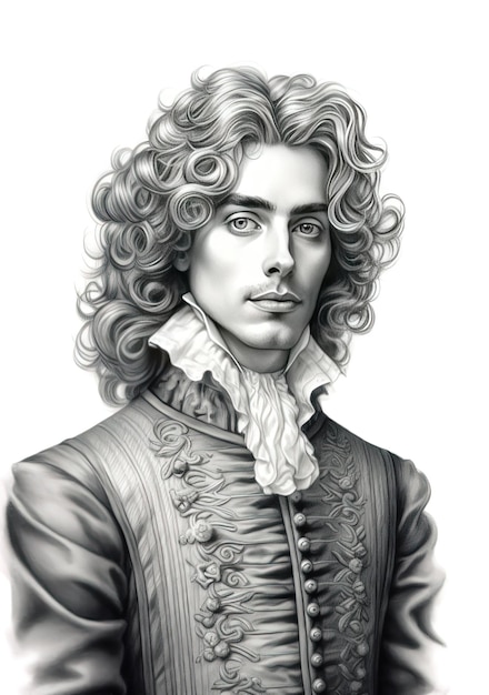 Foto eine zeichnung eines mannes mit lockigem haar und einem schal.