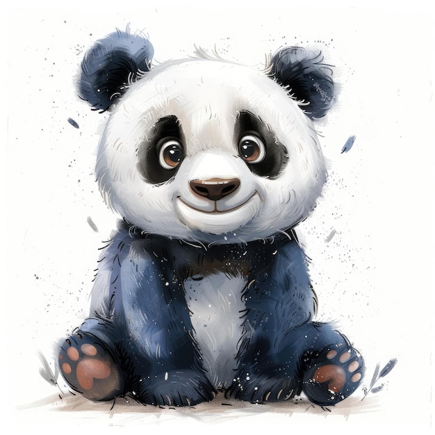 eine Zeichnung eines Panda-Bären mit einer schwarzen Nase und einem blauen Pullover