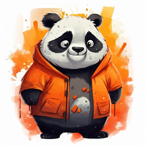 eine Zeichnung eines Pandas, der eine Jacke mit der Aufschrift „Panda“ trägt